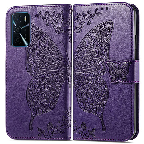 Coque Portefeuille Papillon Livre Cuir Etui Clapet pour Oppo A16 Violet