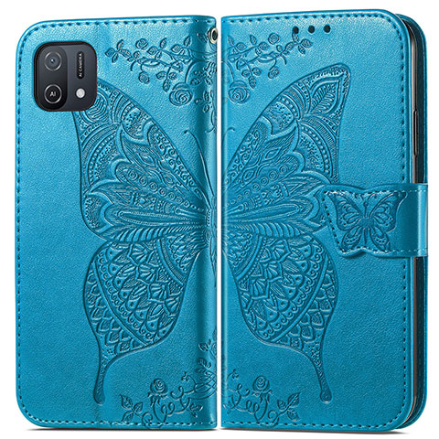 Coque Portefeuille Papillon Livre Cuir Etui Clapet pour Oppo A16e Bleu