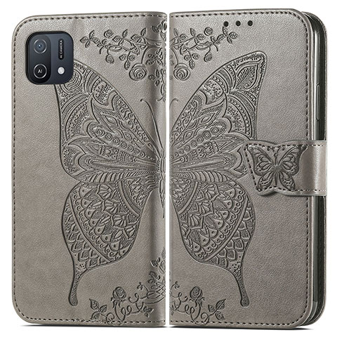 Coque Portefeuille Papillon Livre Cuir Etui Clapet pour Oppo A16K Gris