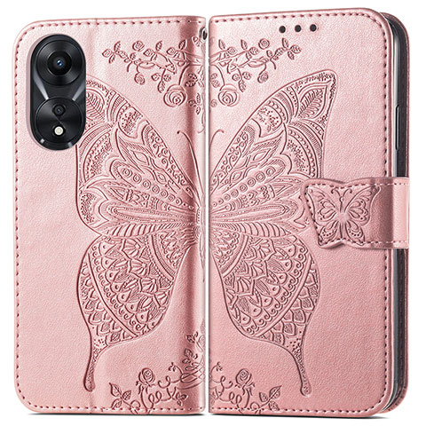 Coque Portefeuille Papillon Livre Cuir Etui Clapet pour Oppo A18 Or Rose