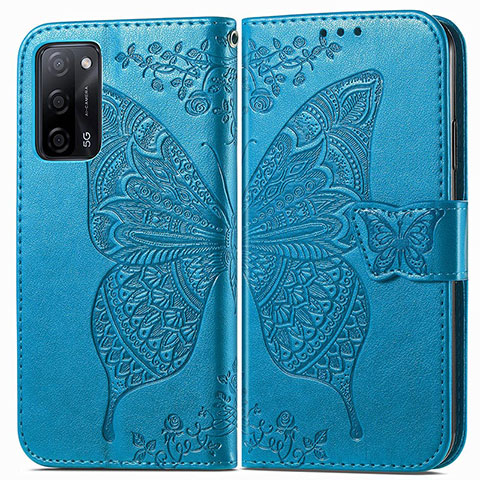 Coque Portefeuille Papillon Livre Cuir Etui Clapet pour Oppo A53s 5G Bleu