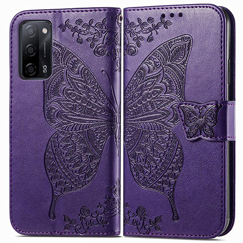 Coque Portefeuille Papillon Livre Cuir Etui Clapet pour Oppo A53s 5G Violet