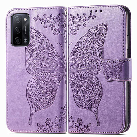 Coque Portefeuille Papillon Livre Cuir Etui Clapet pour Oppo A53s 5G Violet Clair