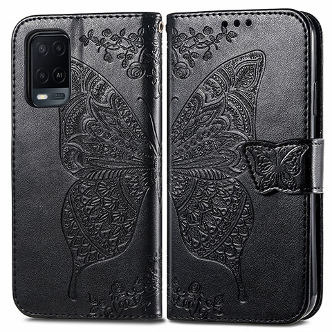 Coque Portefeuille Papillon Livre Cuir Etui Clapet pour Oppo A54 4G Noir