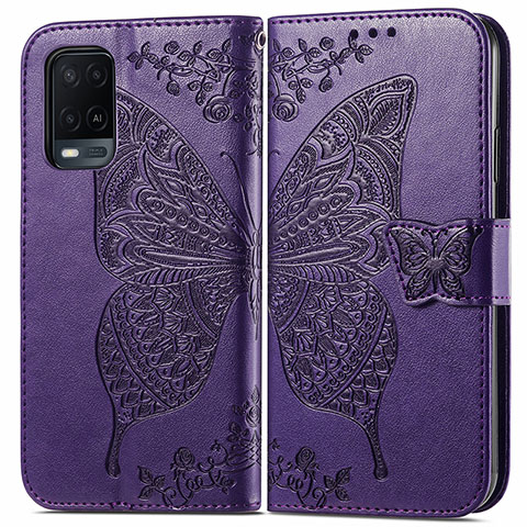 Coque Portefeuille Papillon Livre Cuir Etui Clapet pour Oppo A54 4G Violet