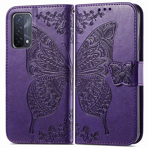 Coque Portefeuille Papillon Livre Cuir Etui Clapet pour Oppo A54 5G Violet