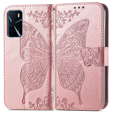 Coque Portefeuille Papillon Livre Cuir Etui Clapet pour Oppo A54s Rose