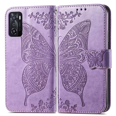 Coque Portefeuille Papillon Livre Cuir Etui Clapet pour Oppo A55S 5G Violet Clair