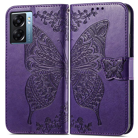 Coque Portefeuille Papillon Livre Cuir Etui Clapet pour Oppo A56S 5G Violet