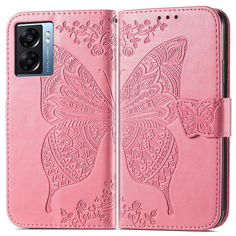 Coque Portefeuille Papillon Livre Cuir Etui Clapet pour Oppo A57 5G Rose Rouge