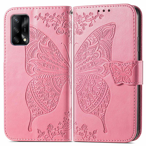 Coque Portefeuille Papillon Livre Cuir Etui Clapet pour Oppo A74 4G Rose Rouge