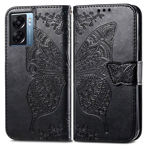 Coque Portefeuille Papillon Livre Cuir Etui Clapet pour Oppo A77 5G Noir