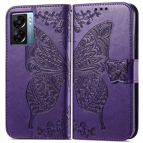 Coque Portefeuille Papillon Livre Cuir Etui Clapet pour Oppo A77 5G Violet