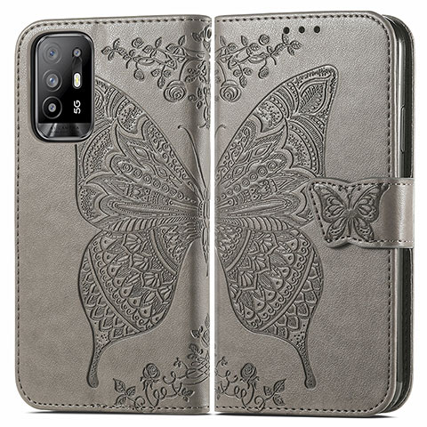 Coque Portefeuille Papillon Livre Cuir Etui Clapet pour Oppo A95 5G Gris