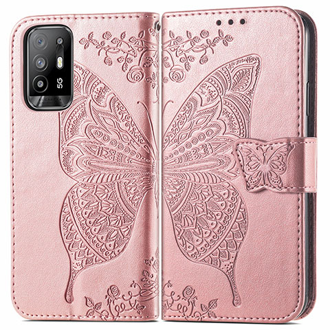 Coque Portefeuille Papillon Livre Cuir Etui Clapet pour Oppo A95 5G Rose