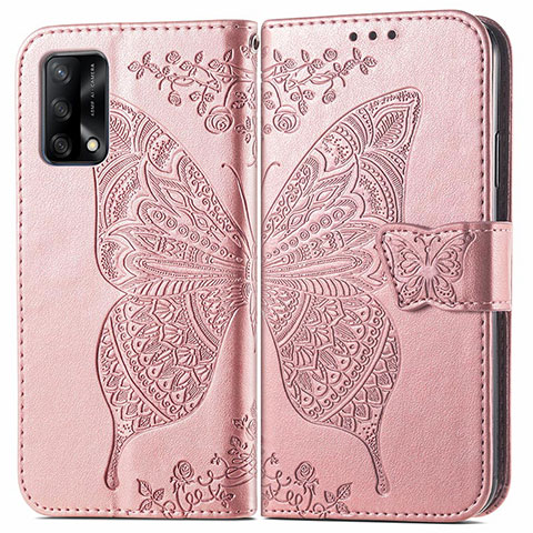 Coque Portefeuille Papillon Livre Cuir Etui Clapet pour Oppo F19 Rose