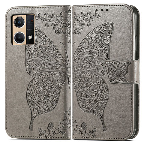 Coque Portefeuille Papillon Livre Cuir Etui Clapet pour Oppo F21 Pro 4G Gris