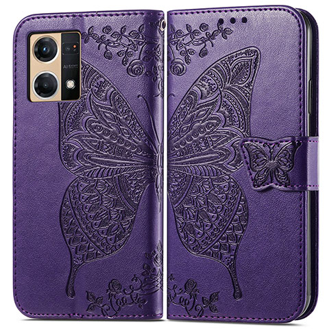 Coque Portefeuille Papillon Livre Cuir Etui Clapet pour Oppo F21 Pro 4G Violet