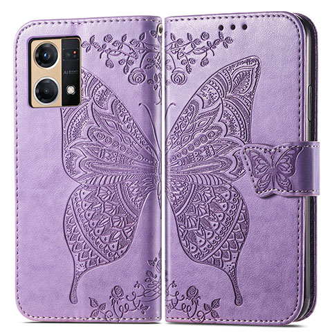 Coque Portefeuille Papillon Livre Cuir Etui Clapet pour Oppo F21 Pro 4G Violet Clair