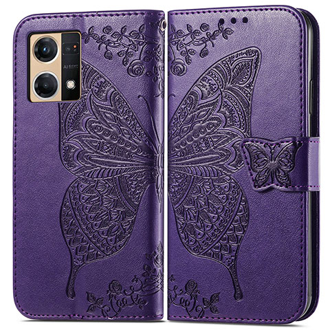 Coque Portefeuille Papillon Livre Cuir Etui Clapet pour Oppo F21s Pro 4G Violet