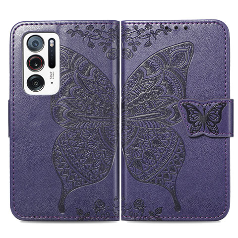 Coque Portefeuille Papillon Livre Cuir Etui Clapet pour Oppo Find N 5G Violet