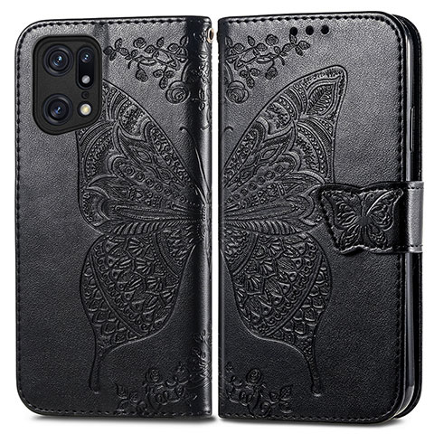 Coque Portefeuille Papillon Livre Cuir Etui Clapet pour Oppo Find X5 Pro 5G Noir