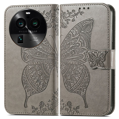 Coque Portefeuille Papillon Livre Cuir Etui Clapet pour Oppo Find X6 Pro 5G Gris