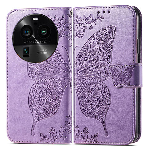 Coque Portefeuille Papillon Livre Cuir Etui Clapet pour Oppo Find X6 Pro 5G Violet Clair