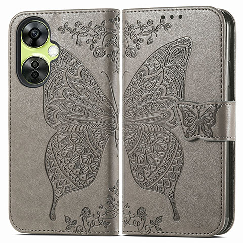 Coque Portefeuille Papillon Livre Cuir Etui Clapet pour Oppo K11x 5G Gris