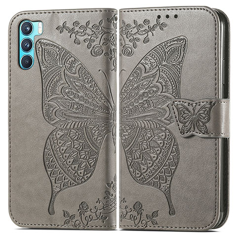 Coque Portefeuille Papillon Livre Cuir Etui Clapet pour Oppo K9 Pro 5G Gris