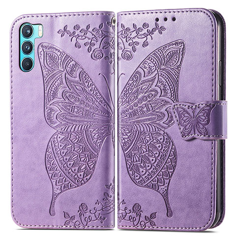 Coque Portefeuille Papillon Livre Cuir Etui Clapet pour Oppo K9 Pro 5G Violet Clair