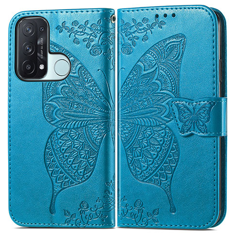 Coque Portefeuille Papillon Livre Cuir Etui Clapet pour Oppo Reno5 A Bleu