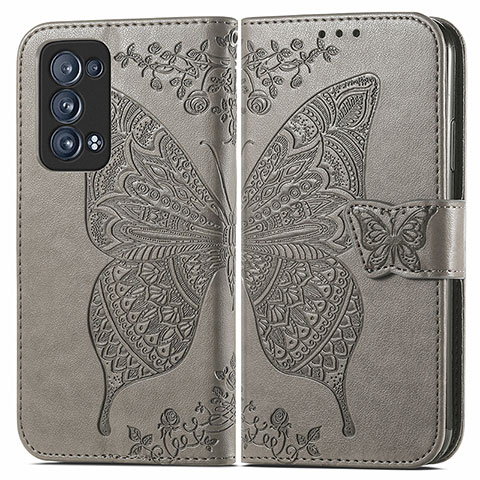 Coque Portefeuille Papillon Livre Cuir Etui Clapet pour Oppo Reno6 Pro 5G Gris