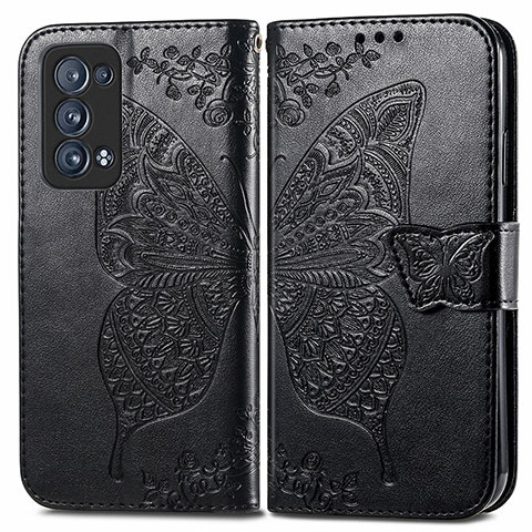 Coque Portefeuille Papillon Livre Cuir Etui Clapet pour Oppo Reno6 Pro 5G Noir