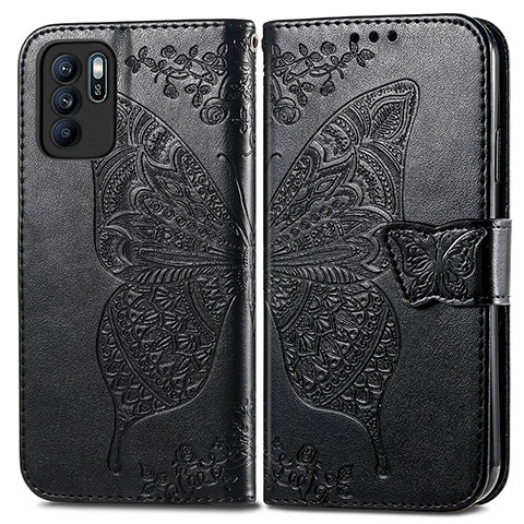 Coque Portefeuille Papillon Livre Cuir Etui Clapet pour Oppo Reno6 Z 5G Noir