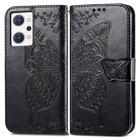 Coque Portefeuille Papillon Livre Cuir Etui Clapet pour Oppo Reno7 A Noir