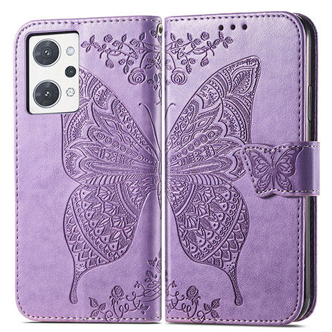 Coque Portefeuille Papillon Livre Cuir Etui Clapet pour Oppo Reno7 A Violet Clair