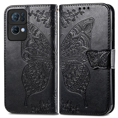 Coque Portefeuille Papillon Livre Cuir Etui Clapet pour Oppo Reno7 Pro 5G Noir