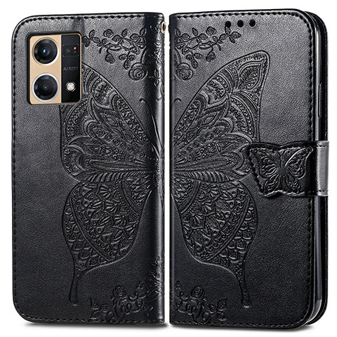 Coque Portefeuille Papillon Livre Cuir Etui Clapet pour Oppo Reno8 4G Noir