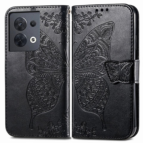 Coque Portefeuille Papillon Livre Cuir Etui Clapet pour Oppo Reno8 5G Noir