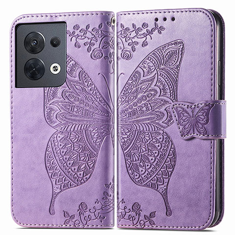 Coque Portefeuille Papillon Livre Cuir Etui Clapet pour Oppo Reno8 5G Violet Clair