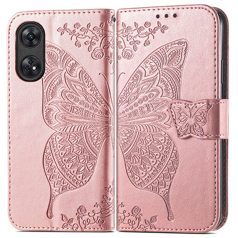 Coque Portefeuille Papillon Livre Cuir Etui Clapet pour Oppo Reno8 T 4G Or Rose