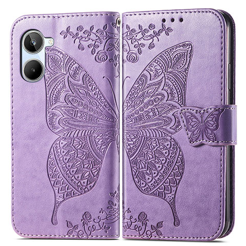 Coque Portefeuille Papillon Livre Cuir Etui Clapet pour Realme 10 4G Violet Clair