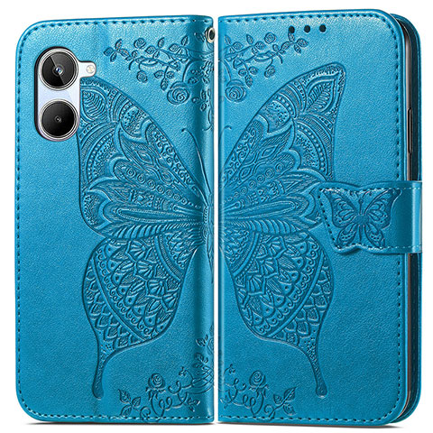 Coque Portefeuille Papillon Livre Cuir Etui Clapet pour Realme 10 Pro 5G Bleu