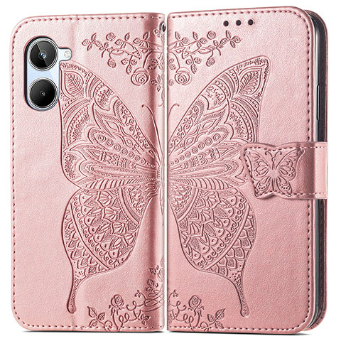 Coque Portefeuille Papillon Livre Cuir Etui Clapet pour Realme 10 Pro 5G Or Rose