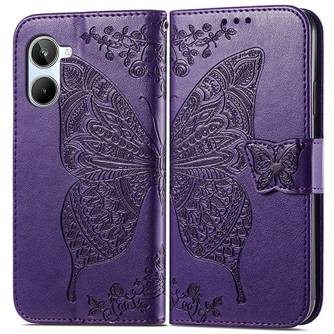 Coque Portefeuille Papillon Livre Cuir Etui Clapet pour Realme 10 Pro 5G Violet