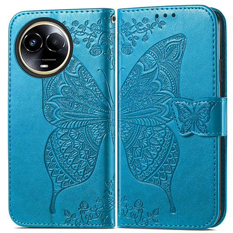 Coque Portefeuille Papillon Livre Cuir Etui Clapet pour Realme 11 5G Bleu