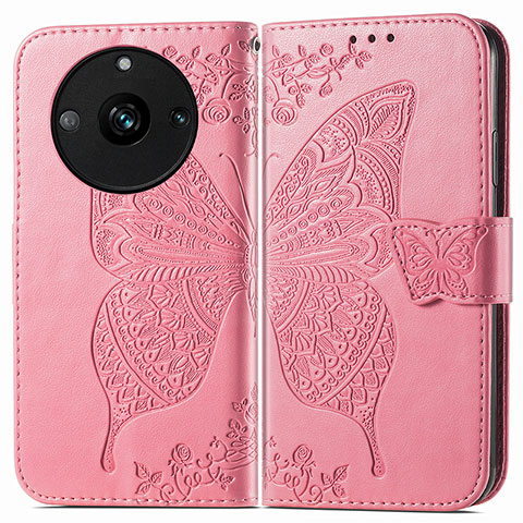 Coque Portefeuille Papillon Livre Cuir Etui Clapet pour Realme 11 Pro 5G Rose Rouge