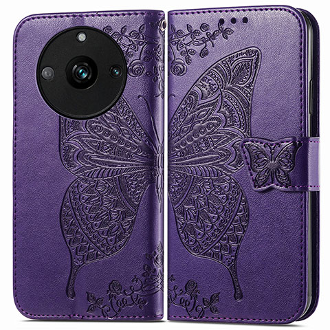 Coque Portefeuille Papillon Livre Cuir Etui Clapet pour Realme 11 Pro+ Plus 5G Violet