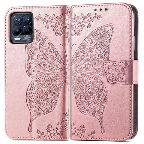 Coque Portefeuille Papillon Livre Cuir Etui Clapet pour Realme 8 Pro Or Rose